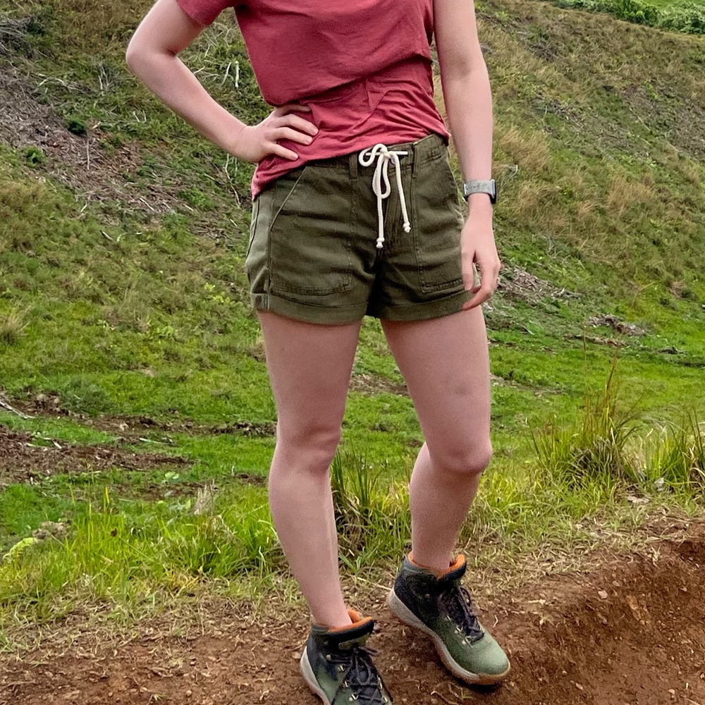American eagle cuffed drawstring olive jean shorts